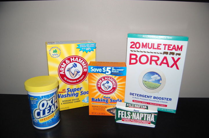 homemade cleaning products, cleaning tips, LAUNDRY DETERGENT INGREDIENTS1 4 lb 12 oz Box of Borax1 3 lb 7 oz Box of Arm Hammer Super Washing Soda 1 3 lb Container of OxiClean2 5 5 oz Bars of Fels Naphta1 5 lb Bag of Arm Hammer Baking Soda