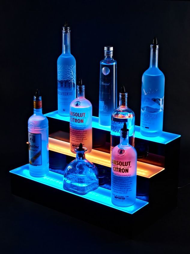 illuminate 3 tier led bar shelf by armana production llc, shelving ideas, 3 Tier LED Lighted Liquor Bottle Display Shelves