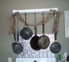 kitchen pot rack industrial style, home decor, kitchen design, repurposing upcycling, storage ideas, Finished rack hard at work