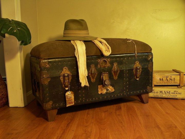 upcycled trunk with upholstered seat, diy, painted furniture, repurposing upcycling, The C W Nocturne Trunk
