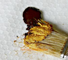 upcycled trashed books to look like antique treasures, home decor, painting, repurposing upcycling, I mixed equal parts CeCe Caldwells Aging Cream with El Dorado gold metallic wax I use a small chip brush to mix and apply the wax