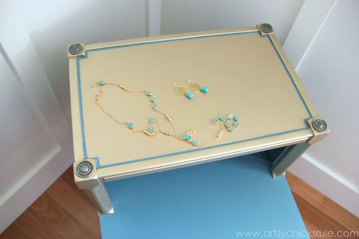 jewelry inspired turquoise gold metallic makeover, chalk paint, painted furniture, repurposing upcycling