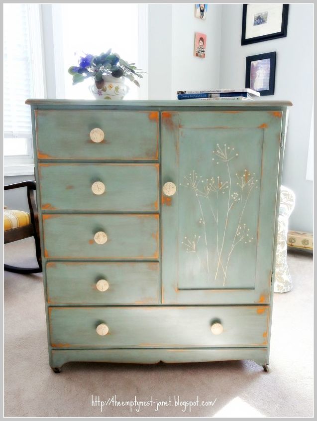 1960 s maple wardrobe from salvation macy s this piece is painted with annie sloan, chalk paint, painted furniture, Coco Duck Egg Blue Annie Sloan chalk paint w clear dark wax Handpainted wildflowers and painted knobs