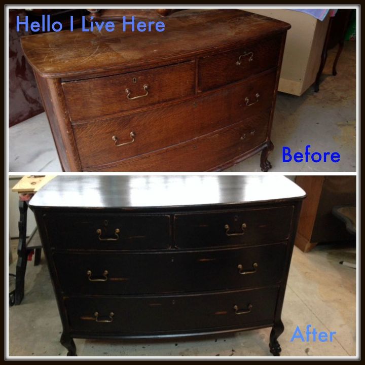 old dresser new live, painted furniture, Before top after Bottom