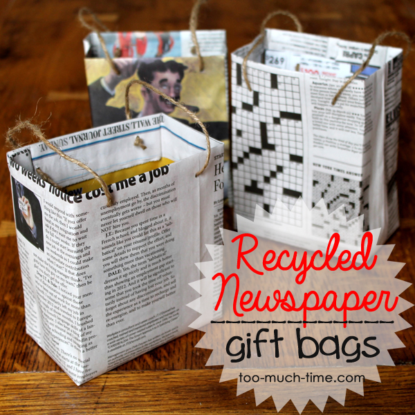 recycled newspaper gift bags, crafts, repurposing upcycling