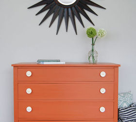 orange milk paint dresser with bone knobs, painted furniture