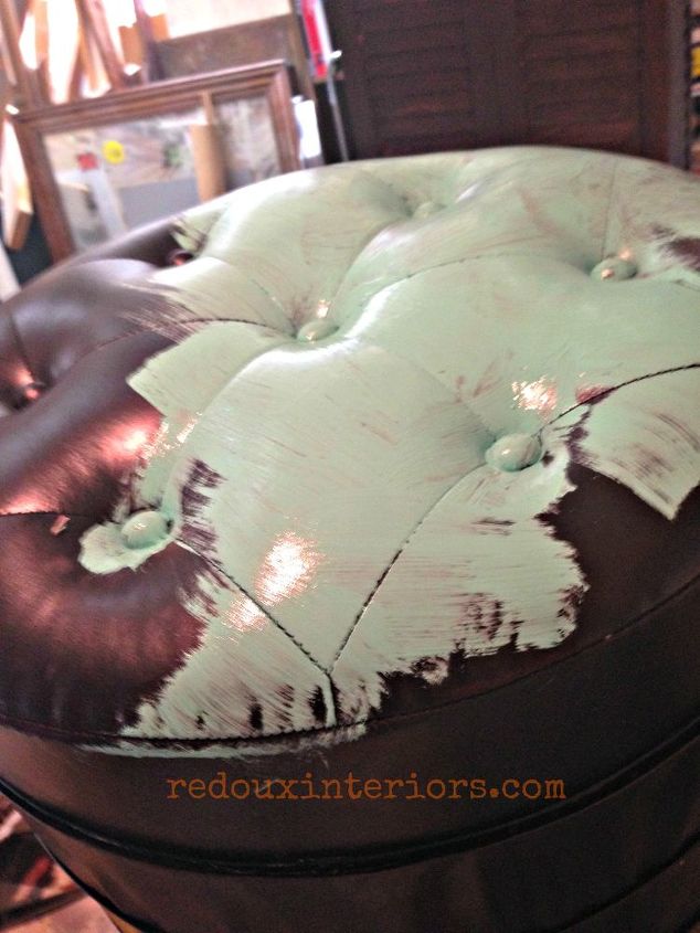 paint a vinyl or leather pouf in just a poof of time, painted furniture
