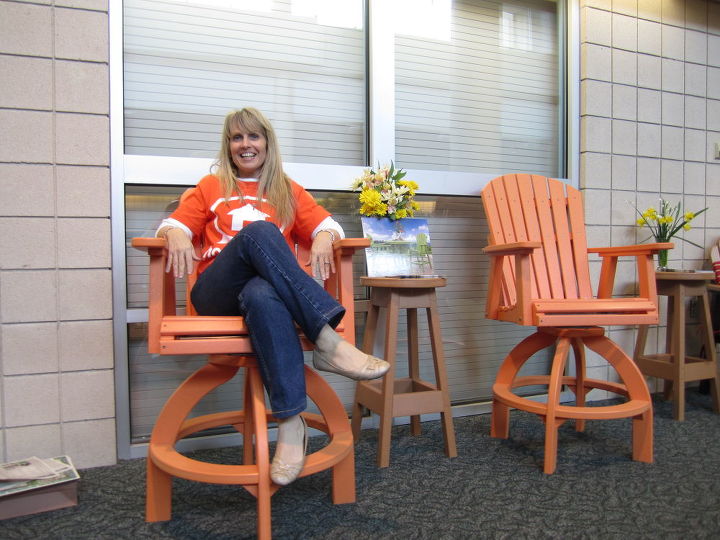 2012 collection from berlin gardens check out these cool adirondack chairs that are, painted furniture, Pam Farrar from T M developments checking out the chair