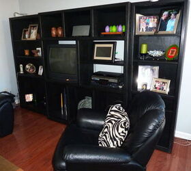 q another transformation from plain to custom looking and added storage galore how, entertainment rec rooms, home decor, BEFORE Bookcase type entertainment center with Tube TV