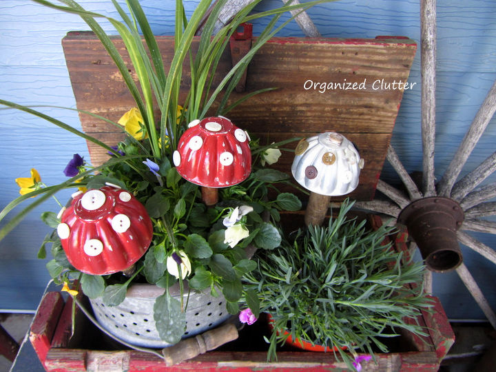 garden junk jello mold container garden toadstools, container gardening, crafts, gardening, repurposing upcycling