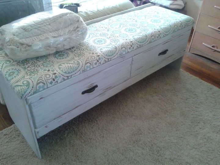 old hotel credenza made into entryway or bed bench, painted furniture, repurposing upcycling, The End