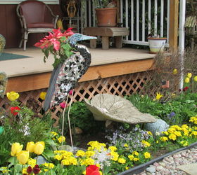 pulled out garden decor for spring, gardening, outdoor living, My crane my 86 year old dad made and I mosaic