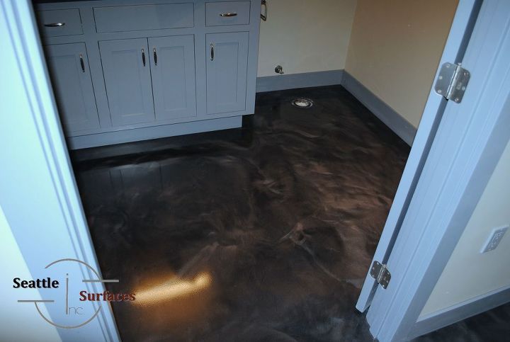 designer metallic epoxy garage floor, flooring, garages, painting, Small bathroom and storage closet