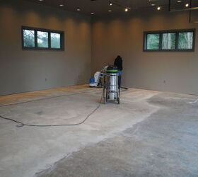 designer metallic epoxy garage floor, flooring, garages, painting, Grinding the surface