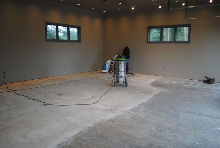 designer metallic epoxy garage floor, flooring, garages, painting, Grinding the surface