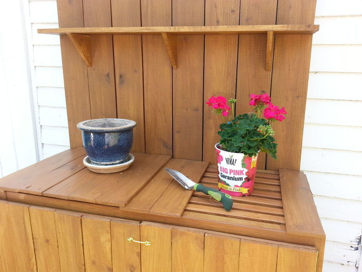 diy potting bench from reclaimed fencing and free finds, container gardening, diy, gardening, woodworking projects
