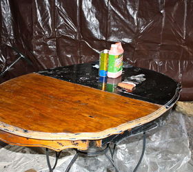 q here s a table i got free from a cl posting it had icky slicky black paint, painted furniture, Ew