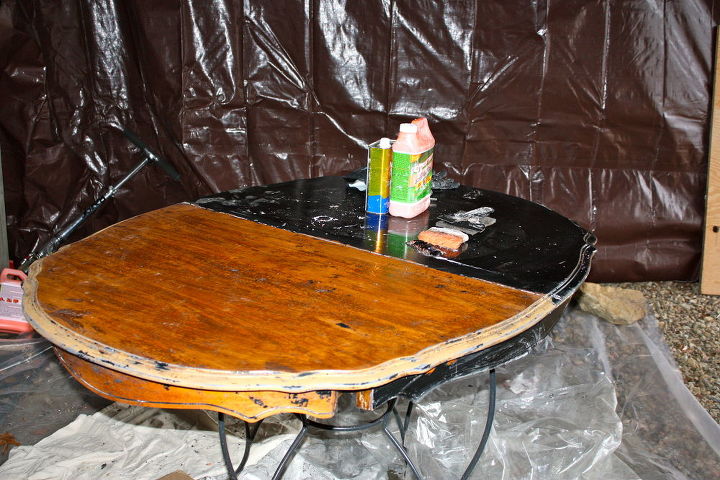 q here s a table i got free from a cl posting it had icky slicky black paint, painted furniture, Ew