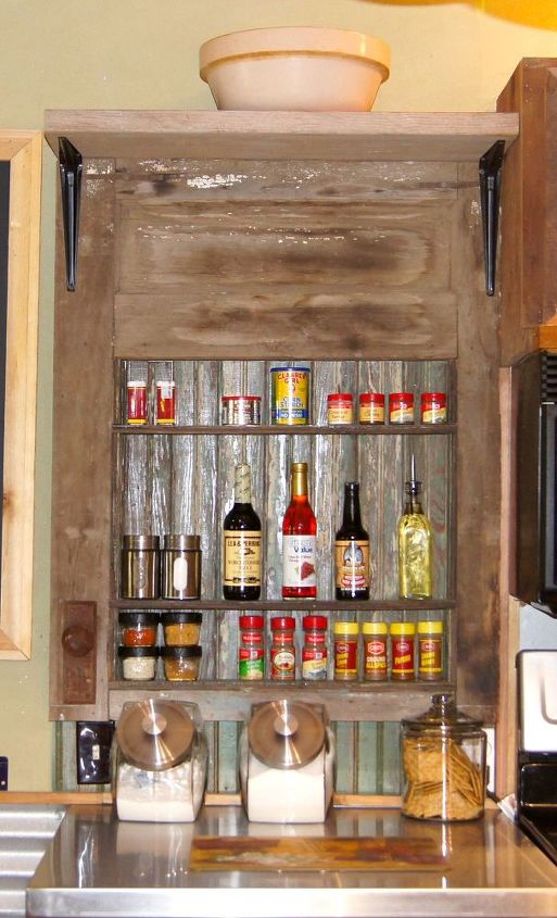 old weathered door spice rack, cleaning tips, diy, home decor, how to, kitchen design, repurposing upcycling, shelving ideas, woodworking projects