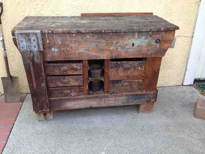 q need ideas for repurposing this old work potting bench, diy, how to, painted furniture, repurposing upcycling