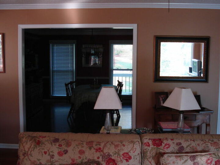 q any advice on built in bookcases, doors, home decor, This is standing in our LR great room fire place is behind me Entrance into DR