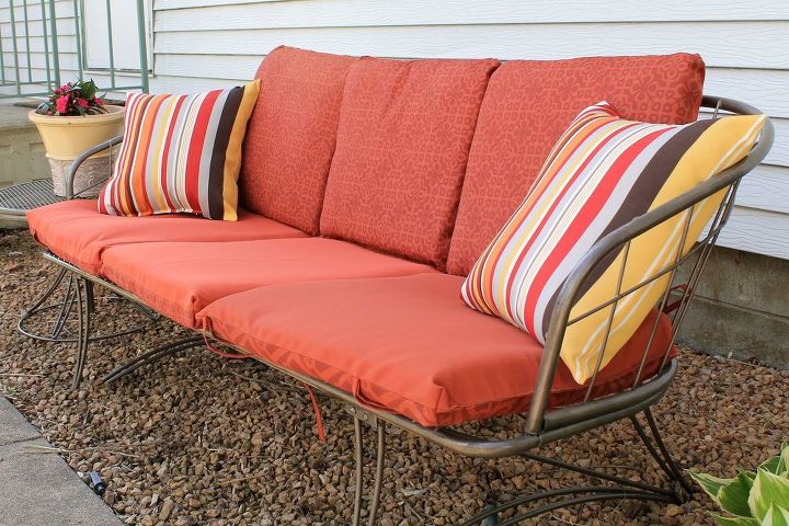 refurbished vintage patio couch, painted furniture, reupholster