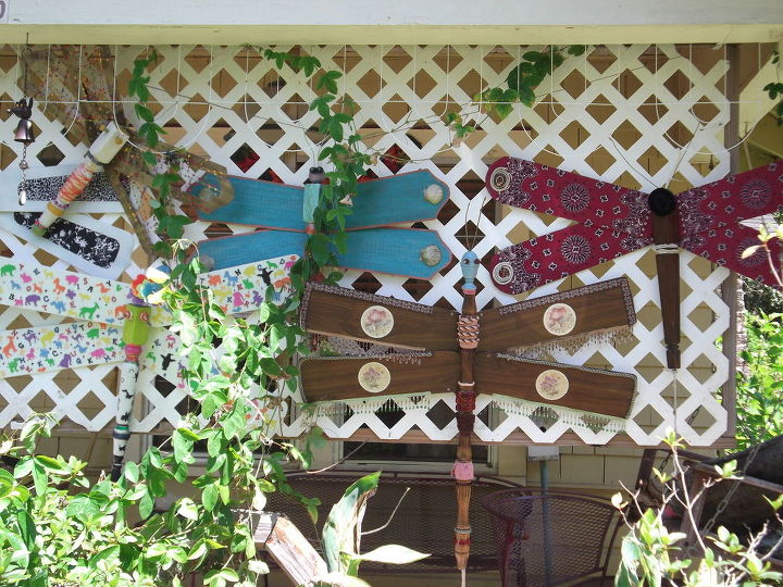 ceiling fan blade dragon flies, crafts, outdoor living, repurposing upcycling