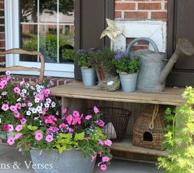 french country on the front porch, flowers, gardening, outdoor living, porches, repurposing upcycling