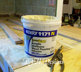 my kitchen remodel diy butcher block countertops, countertops, kitchen design, Laying the red oak flooring to make counter tops