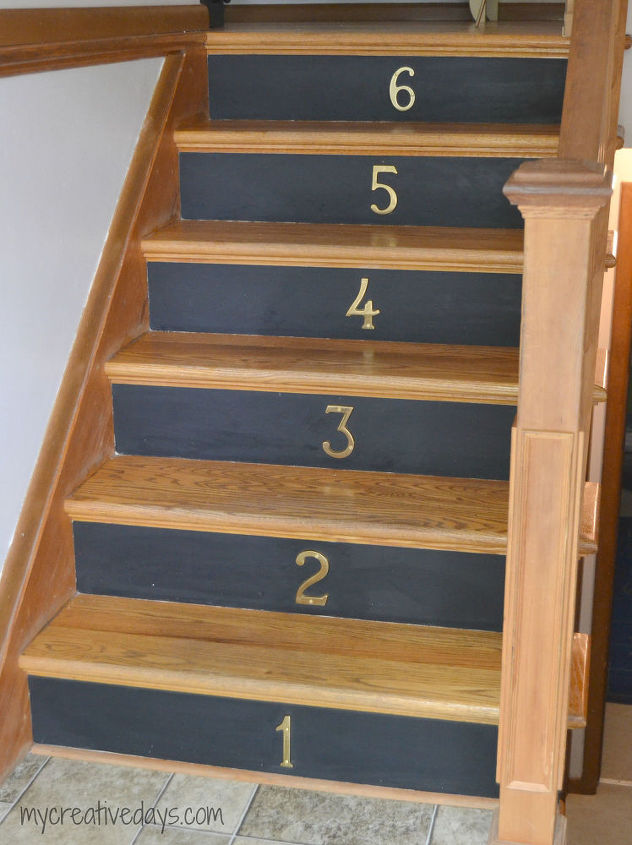 painted and numbered stairs, diy, foyer, painting, stairs