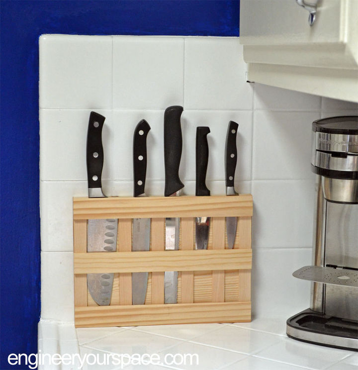 diy wall mounted wood knife rack to save space in a small kitchen, kitchen design, storage ideas, woodworking projects