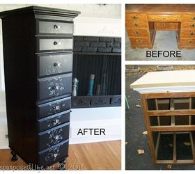 repurposed desk into chest, home decor, painted furniture, repurposing upcycling, This picture shows the before during and after