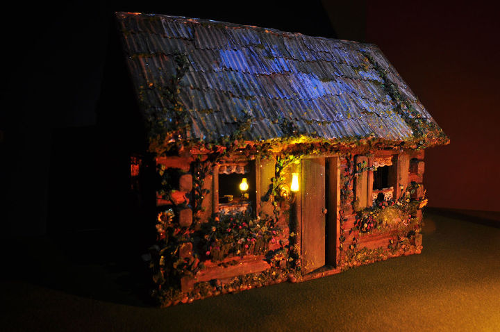 Fairy Log Cabin Is Complete Hometalk Fairy Log Cabin Is Complete Electrical Home Decor Lighting Outdoor Living