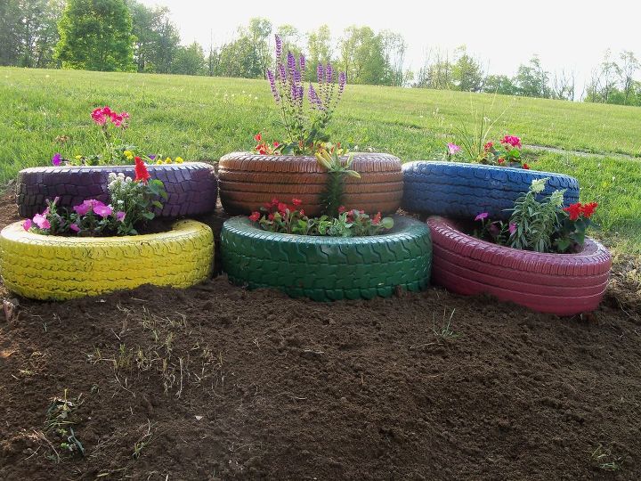 my flower tire garden, flowers, gardening, outdoor living, My finished tire garden