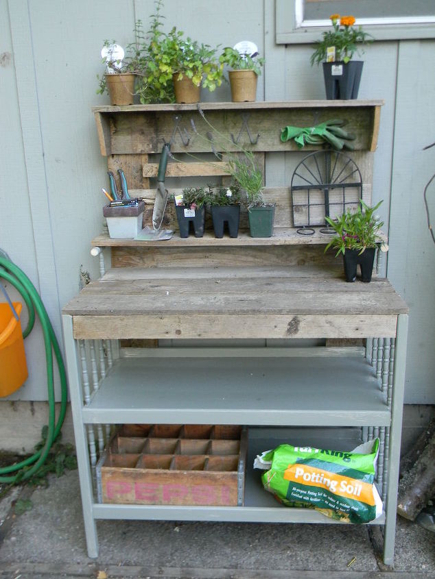 baby changing table made into a potter s bench, gardening, painted furniture, repurposing upcycling, Potting bench