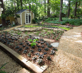 transformation of the backyard for bird lovers, gardening, landscape, outdoor living, ponds water features, Looking across the newly installed backyard area with the bird feeders serving as the focal point in their garden Informal dry stack fieldstone walls create new terrace levels We then used a combination of flagstone and several types of groundcovers to create movement and interest through the entire space