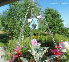 strainer planter wind chimes, container gardening, flowers, gardening, repurposing upcycling