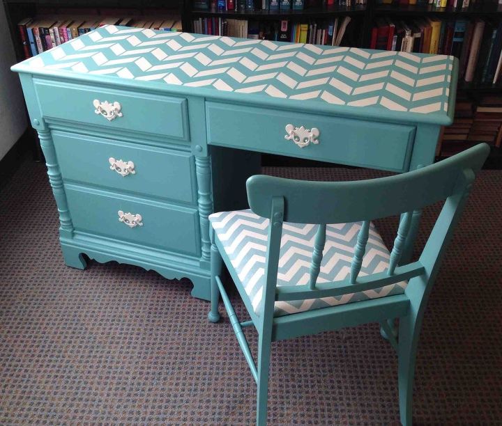 Vintage Desk Chair Chevron Makeover Hometalk Desk Chair Chevron Painted Vintage Furniture