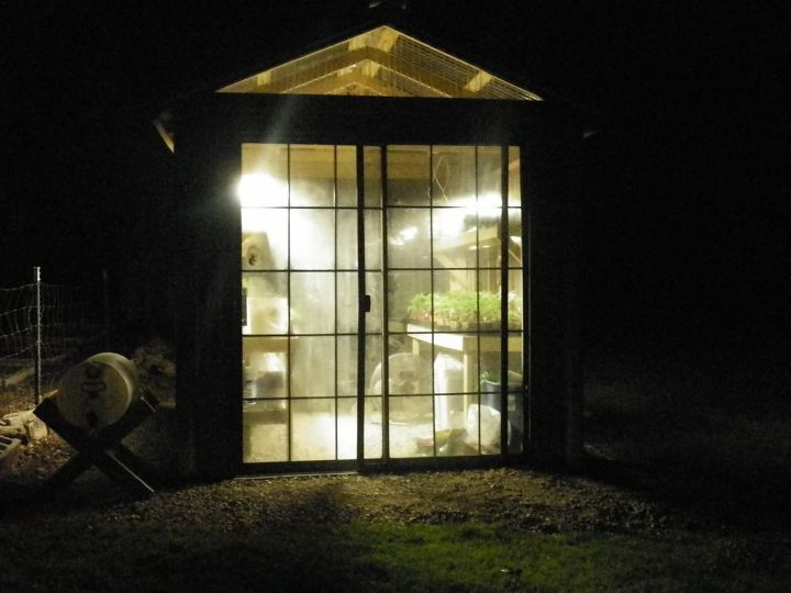 our greenhouse, doors, garages, gardening, Greenhouse at night