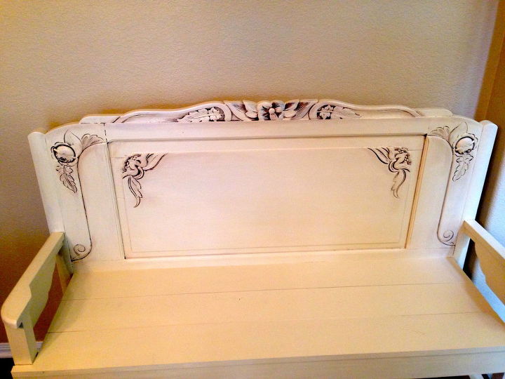headboard bench upcycle, outdoor furniture, painted furniture, repurposing upcycling
