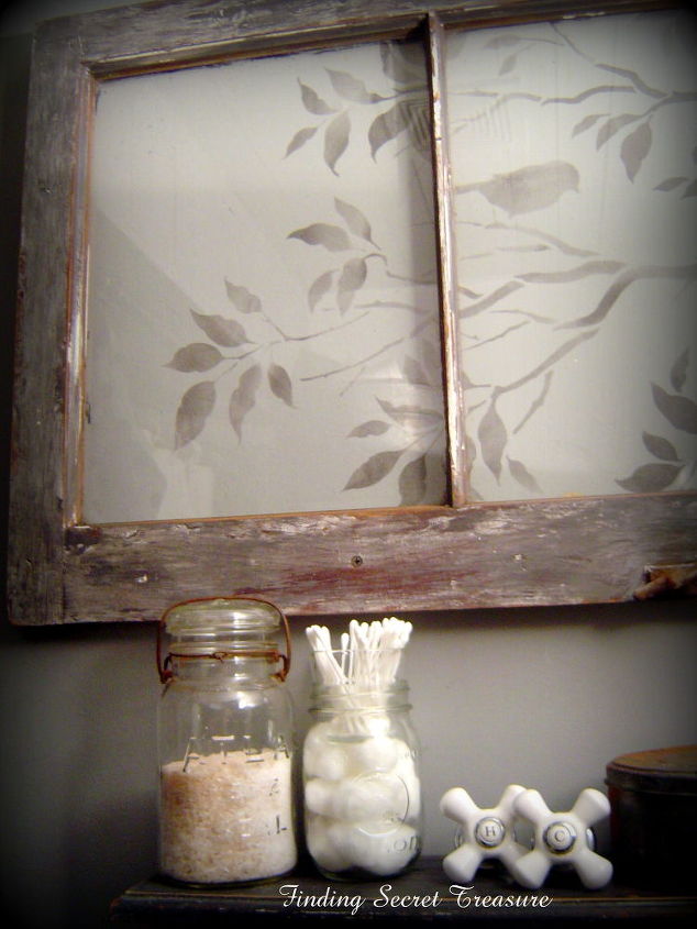 old window with a stenciled view, home decor, repurposing upcycling