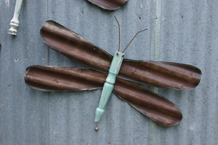 dragonflies made from re purposed materials, repurposing upcycling, small 2 x2 dragonfly made from table leg and barn tin