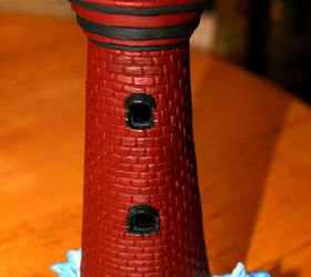 lighthouse, crafts, painting, Painted the lighthouse to match living room colors added some glitter paint to the water to make it pop ended up adding shiny varnish sorry Susan lol Intend to put a light inside of it at some point Will post a picture when the light is installed