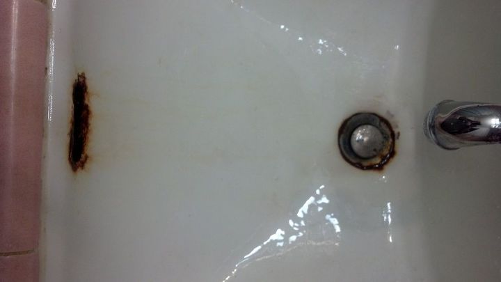 q rusting bathroom sink, bathroom ideas, home maintenance repairs, plumbing, This is the sink The rust stains are starting to flow down and I can t seem to get them off