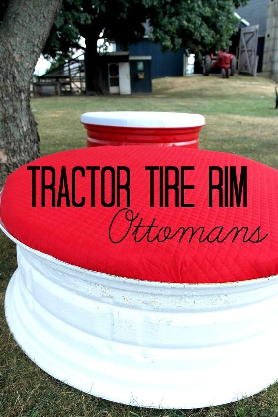 repurpose ottomans tractor tire rim, diy, painted furniture, repurposing upcycling, reupholster