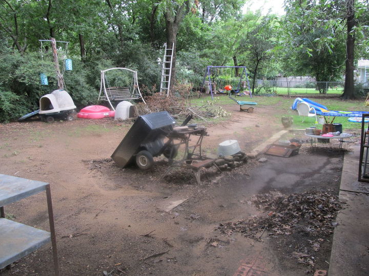 my backyard is mostly dirt and very shady 2 dogs that keep paths worn down very, a work in progress