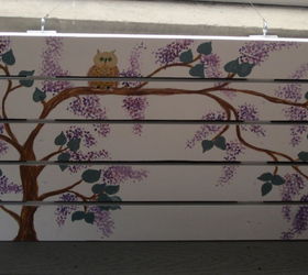 repurposed old fence into art, crafts, Owls and Lilacs
