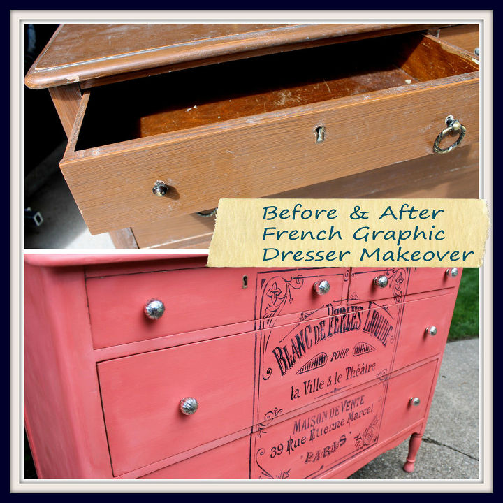 Coral Painted Dresser With French Graphic Hometalk