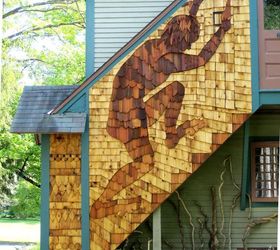 using cedar siding for a pictorial mural, curb appeal, doors, outdoor living, woodworking projects, The Giant at the Back Door with siding sampler