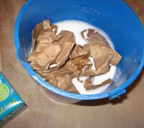 floors brown paper bag, diy, flooring, repurposing upcycling, Torn wads of paper soaked in glue water mix